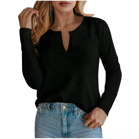 Enjoytime Business Casual Tops for Women Solid Color V-Neck Long Sleeve Blouses Fall Winter Fashion Work Shirts Black XL