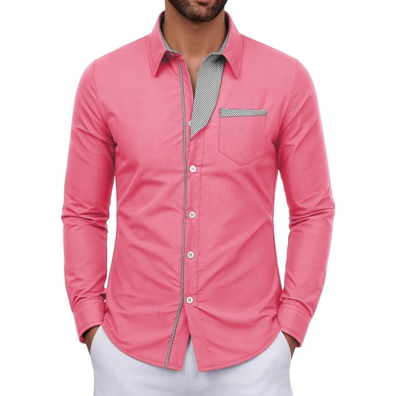 Enjoytime Button Down Shirt Men Fashion Business Casual Dress Collared Long Sleeve Shirts with Pocket