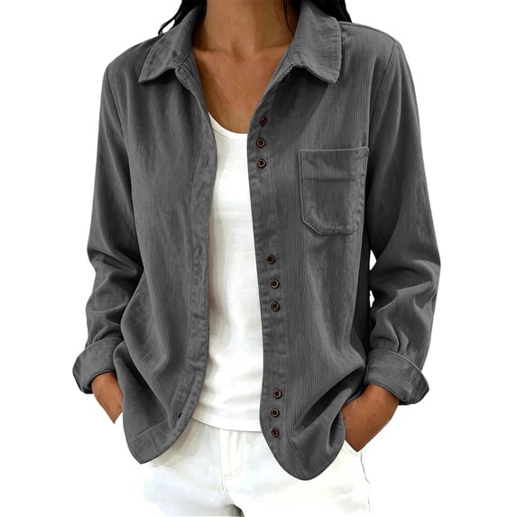 Enjoytime Button Down Shirts for Women Corduroy Collared Long Sleeve Tops Fall Fashion Work Casual Blouses with Pockets