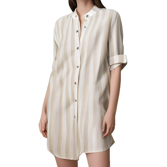 Enjoytime Button Down Shirts for Women Long Sleeve Striped Long Dress Shirt Collared Office Work Blouses Tops Plus Size Spring Clothes