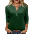 thumbnail image 1 of Enjoytime Button Down Shirts for Women Solid Color V-Neck 3/4 Sleeve Work Blouses Dressy Casual Business Plus Size Tops Green M, 1 of 8