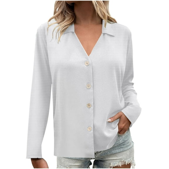 Enjoytime Button Up Shirt Women Solid Long Sleeve Shirts Flowy Collared Work Office Business Blouses Tops Plus Size Spring Clothes for Women