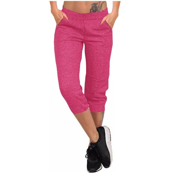 Enjoytime Capri Pants for Women Elastic High Waisted Drawstring Loose Sweatpants with Pockets Workout Sport Yoga Stretch Crop Pants for Women Plus Size