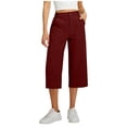 thumbnail image 1 of Enjoytime Capri Pants for Women Solid Color Lightweight Wide Leg Pants Business Casual Work Travel Trousers with Pockets, 1 of 8