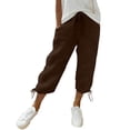 thumbnail image 1 of Enjoytime Capris Pants for Women Solid Color Drawstring Elastic Waist Pants Summer Casual Plus Size Trousers, 1 of 8
