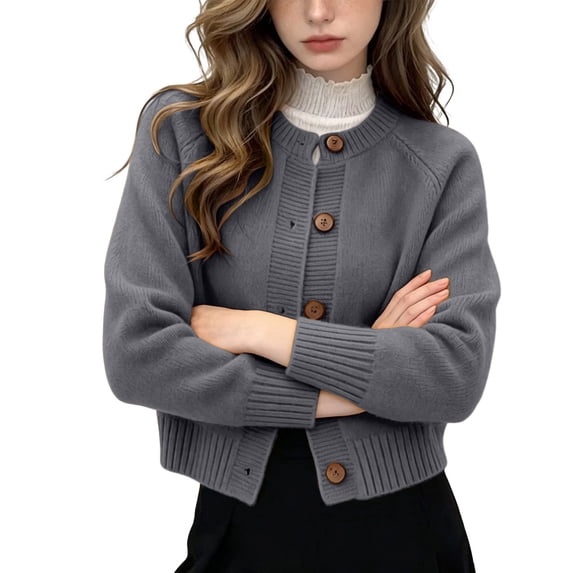 Enjoytime Cardigan Sweaters for Women Crew Neck Button Down Knit Cropped Cardigans Work Casual Trendy Fall Winter Clothes
