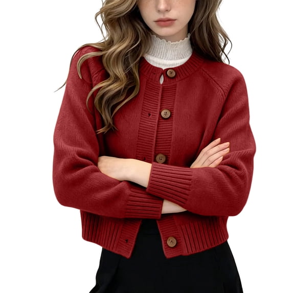 Enjoytime Cardigan Sweaters for Women Crew Neck Button Down Knit Cropped Cardigans Work Casual Trendy Fall Winter Clothes