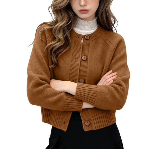 Enjoytime Cardigan Sweaters for Women Crew Neck Button Down Knit Cropped Cardigans Work Casual Trendy Fall Winter Clothes