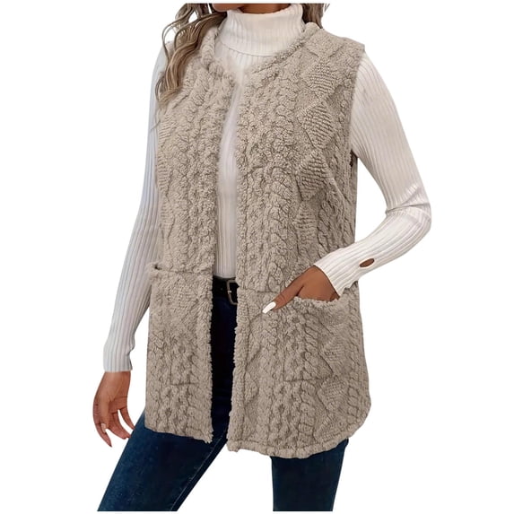 Enjoytime Cardigan Sweaters for Women Solid Color Crewneck Sleeveless Loose Jackets Casual Warm Outerwear 2025 Gray S