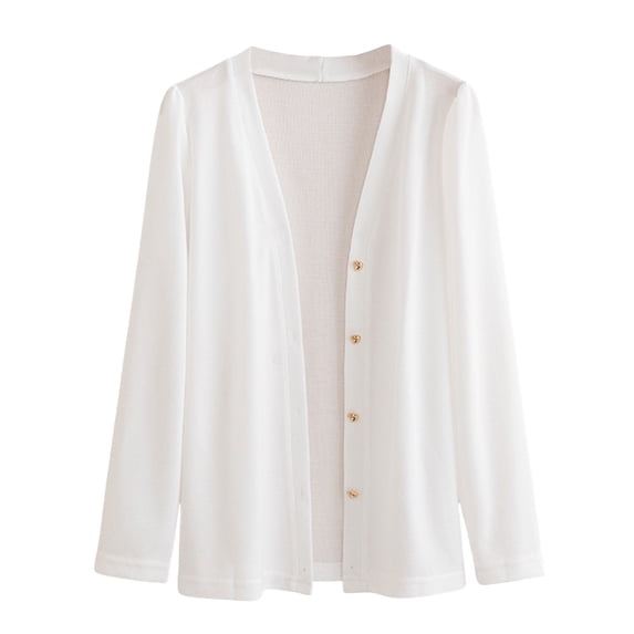 Enjoytime Cardigan for Women Solid Color Button Down Casual Outerwear Long Sleeve Fashion Lightweight Jacket Plus Size Clothing White XXL