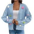 thumbnail image 1 of Enjoytime Cardigans for Women Trendy Printed V-Neck Long Sleeve Knit Cardigan Coat Casual Loose Cute Sweaters for Women Blue M, 1 of 3