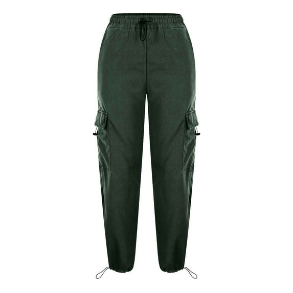 Enjoytime Cargo Pants Women Fashion Drawstring Elastic High Waist Wide Leg Trousers Casual Loose Vintage Plus Size Pants Green XXXL