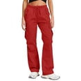 thumbnail image 1 of Enjoytime Cargo Pants Women Solid Color Casual Sweatpants Drawstring Elastic Waisted Soft Workout Athletic Trousers Red M, 1 of 6