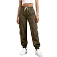 thumbnail image 1 of Enjoytime Cargo Pants Women Solid Color Drawstring Elastic Waist Straight Leg Pants Lightweight Workout Casual Trousers Brown L, 1 of 7