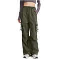 thumbnail image 1 of Enjoytime Cargo Pants Women Solid Color High Waisted Cargo Trousers Casual Loose Hiking Thin Travel Pants with Pockets Army Green L, 1 of 7