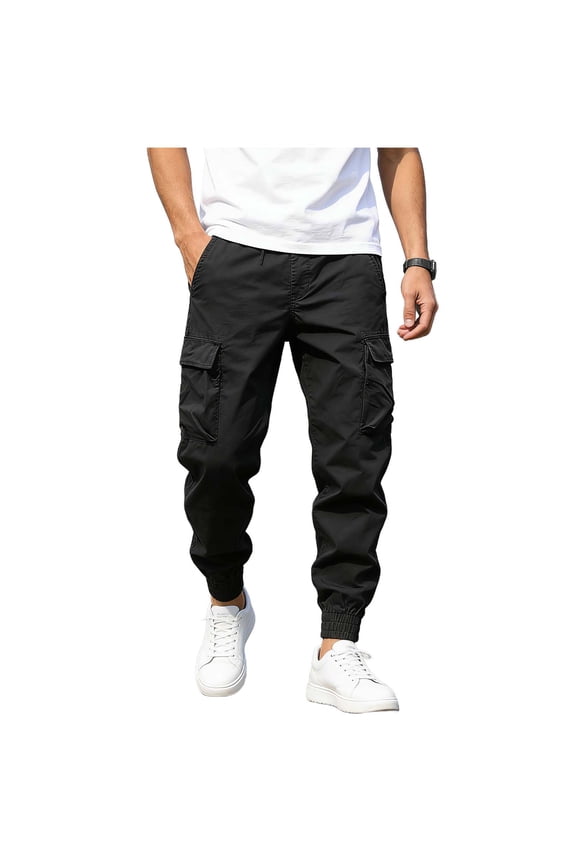 Cargo Pants for Men Elastic Waist Workout Joggers Drawstring Casual Sweatpants with Multi Pockets