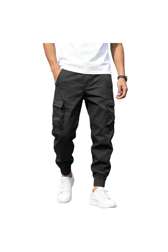 Cargo Pants for Men Elastic Waist Workout Joggers Drawstring Casual Sweatpants with Multi Pockets
