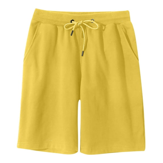 Enjoytime Casual Beach Shorts for Men Solid Color Drawstring Elastic Waist Breathable Plus Size Cargo Shorts for Casual Running Swimming Yellow XXL