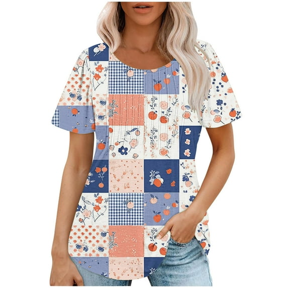 Enjoytime Casual Blouse For Women Fashion Flower Graphic Short Sleeve Scoop Neck T Shirts Tops Summer Loose Soft Dailywear Streetwear Summer Holiday Clothes 2025 Trendy