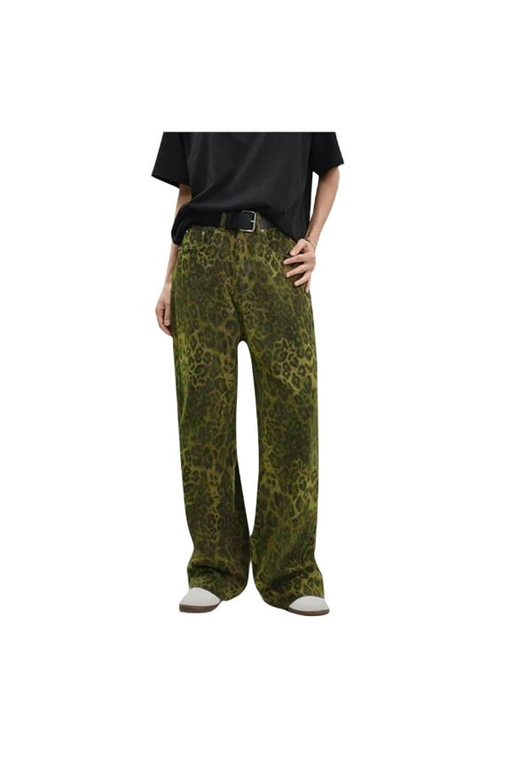 Casual Denim Pants for Women Fashion Printed Loose Comfy Womens Trousers High Waisted Baggy Straight Jeans for Women