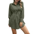 thumbnail image 1 of Enjoytime Casual Dresses for Women Solid Color Long Sleeve Waist Button Down Short Dress Loose Travel Vacation Dress Green M, 1 of 5
