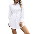 thumbnail image 1 of Enjoytime Casual Dresses for Women Solid Color Long Sleeve Waist Button Down Short Dress Loose Travel Vacation Dress White L, 1 of 5
