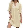 thumbnail image 1 of Enjoytime Casual Dresses for Women Solid Color V-Neck Ruffle Short Sleeve Dress 2026 Summer Vacation Hollow Out Dresses, 1 of 6
