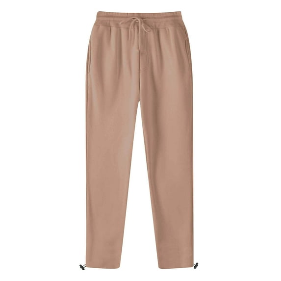 Enjoytime Casual Pants for Men Solid Color Elastic Waist Drawstring Straight Leg Retractable Hem Sweatpants Fashion Loose Plus Size Trousers Bronze XL