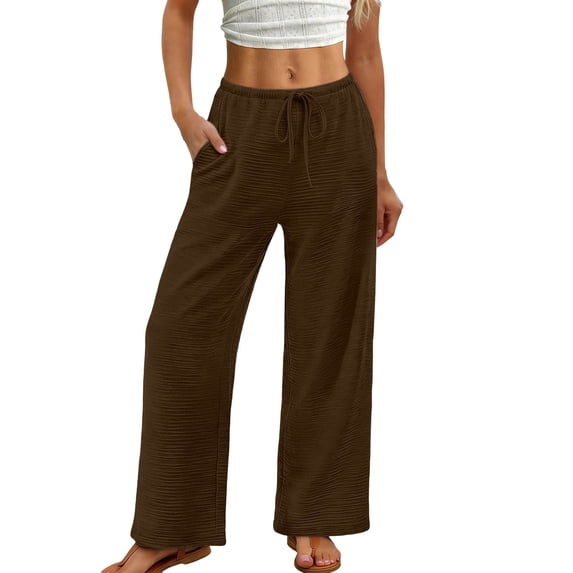 Enjoytime Casual Pants for Women Elastic Waist Drawstring Wide Leg Pants Summer Loose Beach Vacation Clothes
