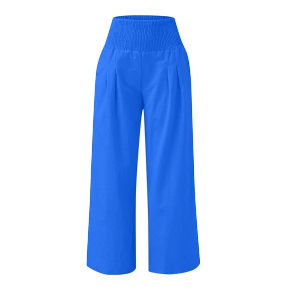 Enjoytime Casual Pants for Women Solid Color High Waist Straight Wide Leg Pants Comfy Business Casual Workout Loose Womens Trousers Blue M
