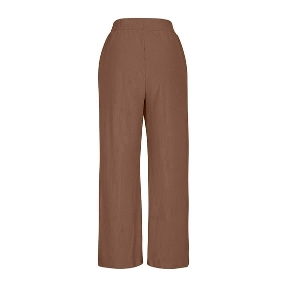 Enjoytime Casual Pants for Women Solid Color Mid-Waist Elastic Trousers Loose Lounge Business Work Pants Khaki S