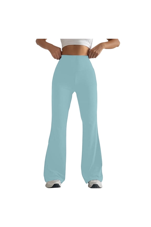 Casual Pants for Women Solid Color Tight Fitting Hip Shaping Flared Trousers Athletic Travel Workout Lounge Pants Women Light Blue XL