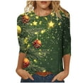 thumbnail image 1 of Enjoytime Casual Shirts for Women Christmas Printed Round Neck 3/4 Sleeve Blouse Fashion Xmas Gift Tops Plus Size Clothes Green XXL, 1 of 5