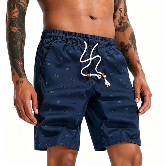 Enjoytime Casual Shorts for Men Printed Drawstring Elastic Waist Stretch Summer Shorts with Pockets