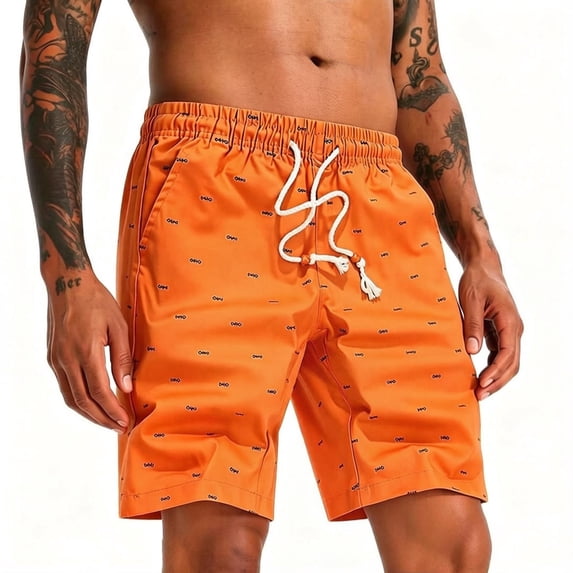 Enjoytime Casual Shorts for Men Printed Drawstring Elastic Waist Stretch Summer Shorts with Pockets