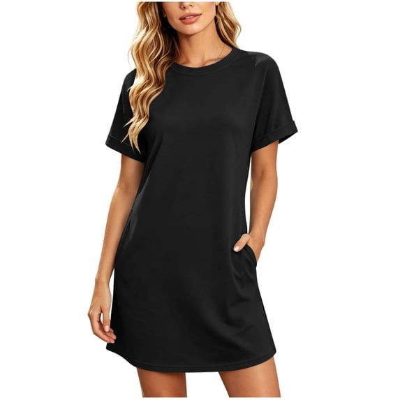 Enjoytime Casual T Shirt Dresses for Women Crew Neck Short Sleeve Mini Dress 2026 Summer Soft Sundress with Pockets