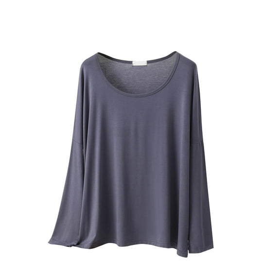 Enjoytime Casual Tops for Women Solid Color Crewneck Long Sleeve Internal Construction Shirts Fall Winter Fashion Casual Blouse Gray Free Size