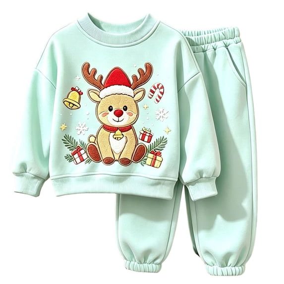 Enjoytime Christmas Girls Outfits Print Long Sleeve Crewneck Sweatshirt with Pants 2 Piece Set Cute Holiday Kids Toddler Clothes