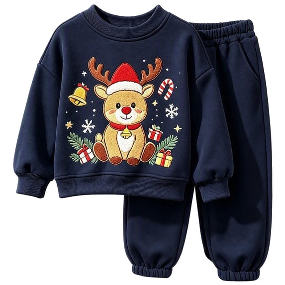 Enjoytime Christmas Girls Outfits Print Long Sleeve Crewneck Sweatshirt with Pants 2 Piece Set Cute Holiday Kids Toddler Clothes