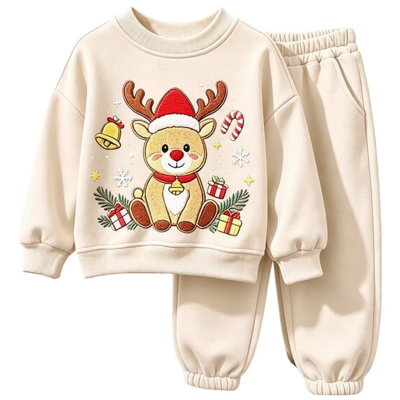 Enjoytime Christmas Girls Outfits Print Long Sleeve Crewneck Sweatshirt with Pants 2 Piece Set Cute Holiday Kids Toddler Clothes