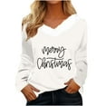 thumbnail image 1 of Enjoytime Christmas Shirts for Women Casual Letter Print V-Neck Patchwork Long Sleeve T-Shirt Tunic Top Womens Blouses, 1 of 4