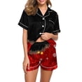 thumbnail image 1 of Enjoytime Christmas Sleepwear for Women Print Notch Collar Short Sleeve Shirts Shorts 2 Piece Loungewear Set Casual Button Down Pajamas, 1 of 7