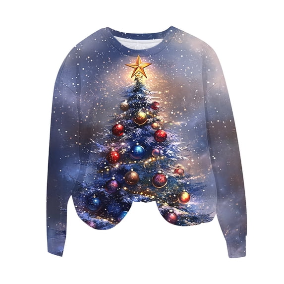 Enjoytime Christmas Sweat Shirts for Womens Cute Printed Crewneck Long Sleeve Tops Cute Xmas Holiday Casual Pullover Sweatshirt