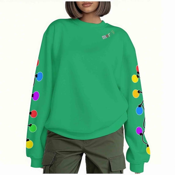 Enjoytime Christmas Sweatshirt for Women Printed Crewneck Long Sleeve Pullover Tops Fashion Casual Fall Winter Oversized Sweatshirts Green XL