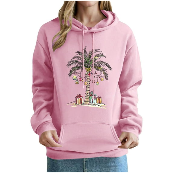 Enjoytime Christmas Sweatshirts for Women Cute Printed Long Sleeve Pullover Hoodies Casual Comfy Fall Winter Clothes 2025 Pink XXL