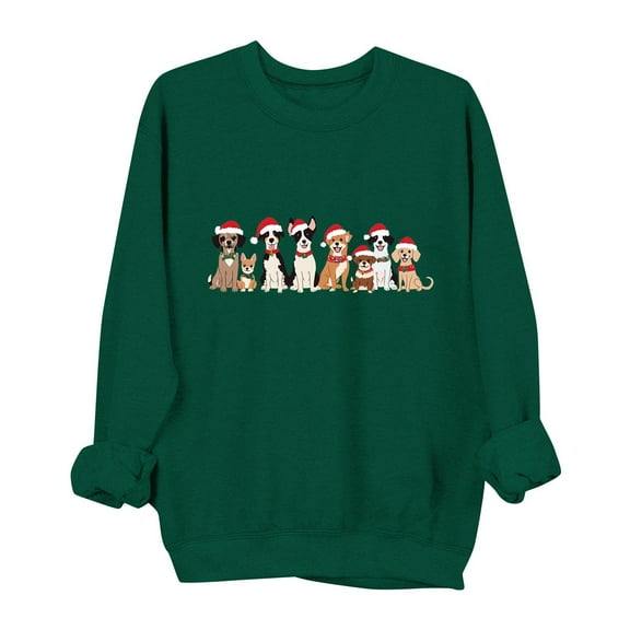 Enjoytime Christmas Sweatshirts for Women Trendy Print Round Neck Long Sleeve Tops Fall Winter Cute Sweatshirt Green M