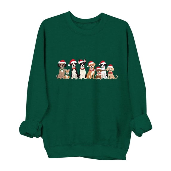Enjoytime Christmas Sweatshirts for Women Trendy Print Round Neck Long Sleeve Tops Fall Winter Cute Sweatshirt Green XL