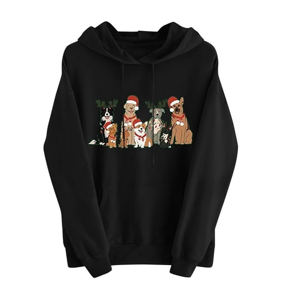 Enjoytime Christmas Women's Hoodies Printed Long Sleeve Pullover Sweatshirt Fashion Casual Cute Sweatshirts Plus Size Winter Clothes Black XL