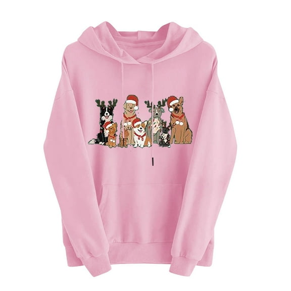 Enjoytime Christmas Women's Hoodies Printed Long Sleeve Pullover Sweatshirt Fashion Casual Cute Sweatshirts Plus Size Winter Clothes Pink L
