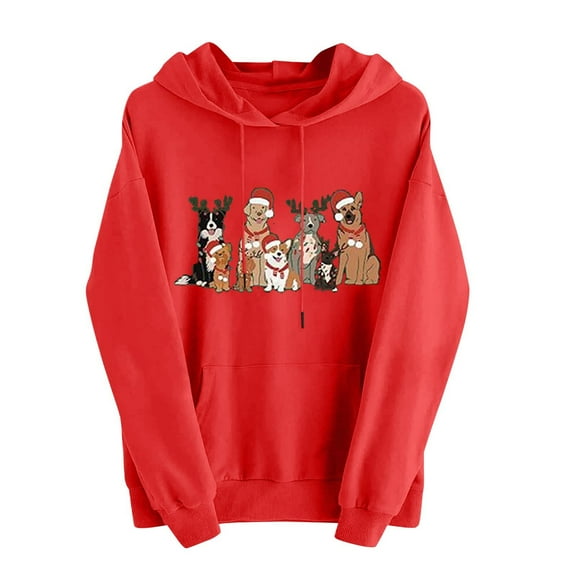 Enjoytime Christmas Women's Hoodies Printed Long Sleeve Pullover Sweatshirt Fashion Casual Cute Sweatshirts Plus Size Winter Clothes Red S